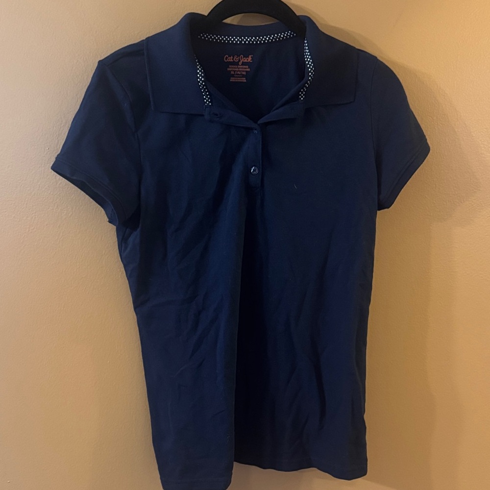 Cat & Jack Navy Blue Polo with Polka Dot Trim